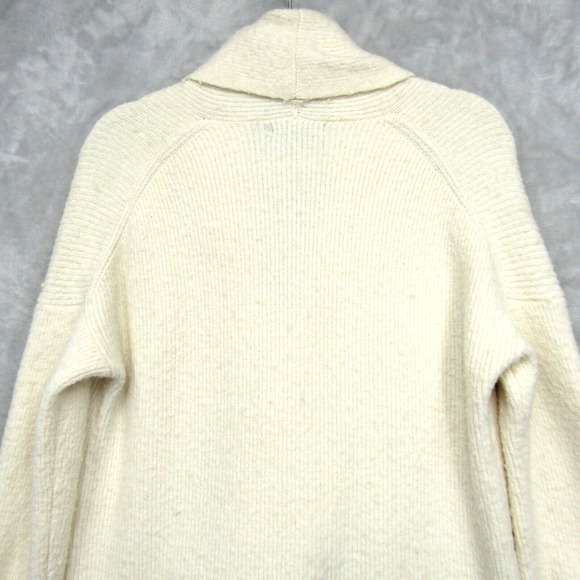 J Crew Sweater Double Breasted Long Cardigan Coat S Cream Shawl Collar Pockets - Picture 14 of 16